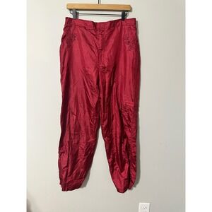 Y2K Oleg Cassini Red Beaded Track Pants Windbreaker Ankle Zip Lined Size L
